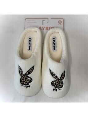 Playboy Slippers XL Memory Foam Indoor/Outdoor Leopard Print Logo House Shoes